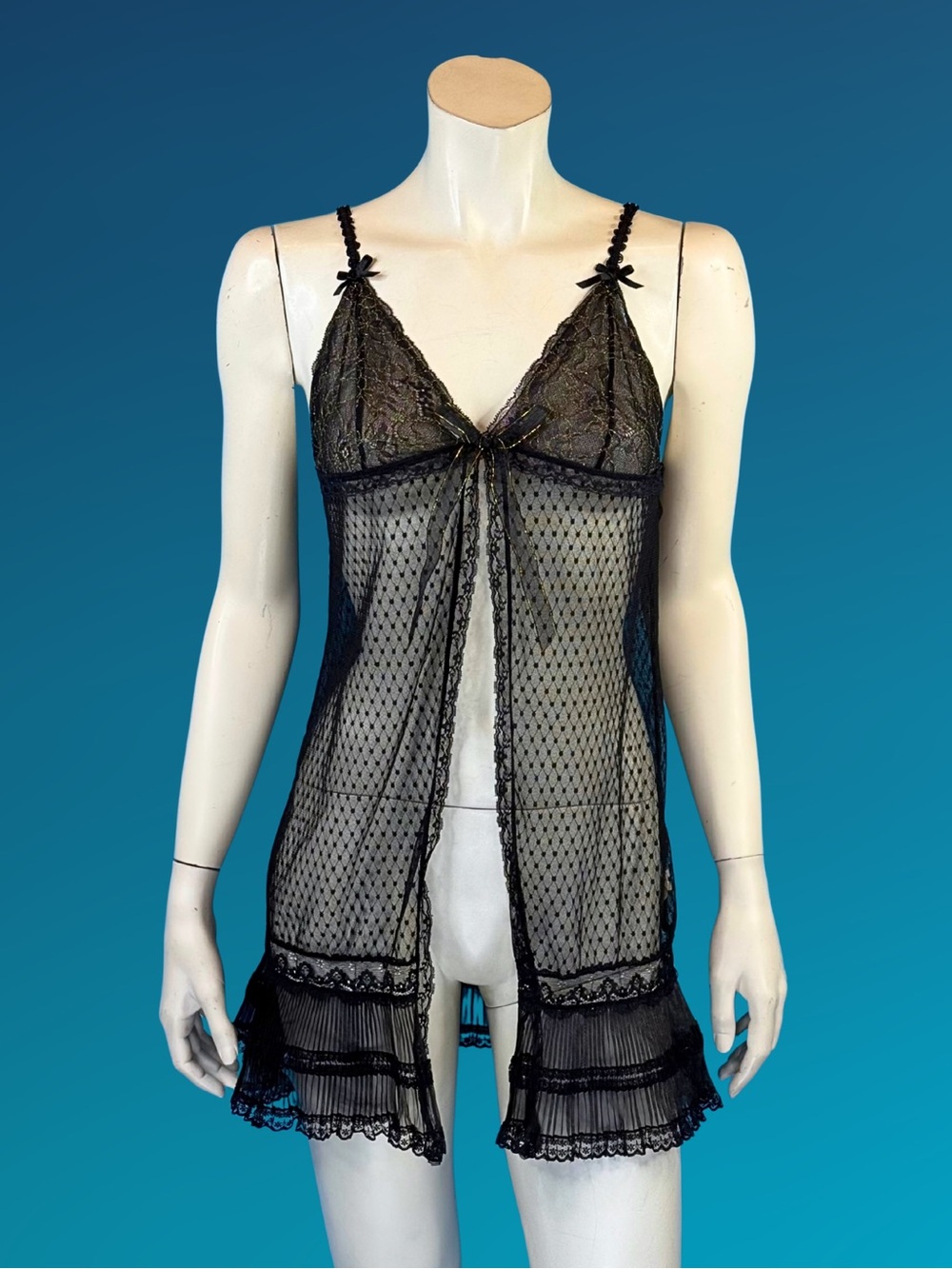 Y2K Whimsigoth Sheer Black Lace Witchy Fairy Coquette Babydoll Cami | XS S